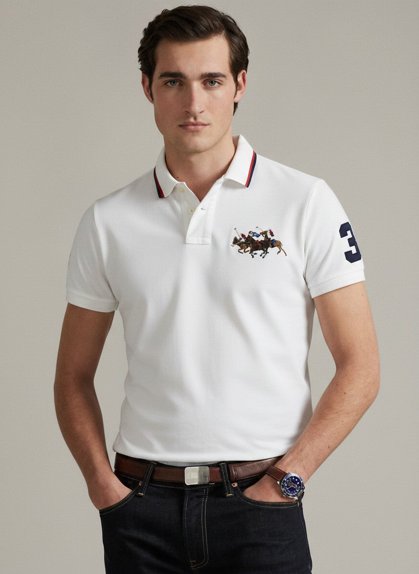 Embroidered Polo Shirt With Horse Motif