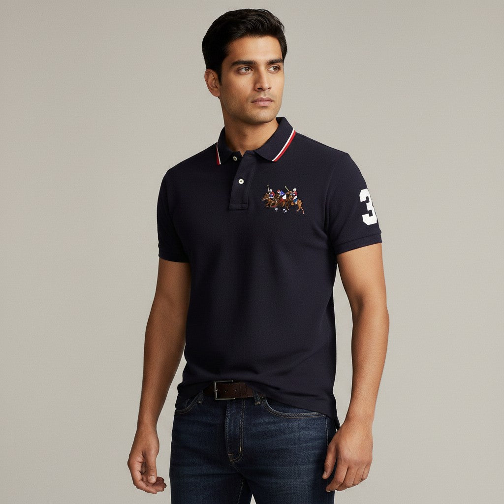 Embroidered Polo Shirt With Horse Motif